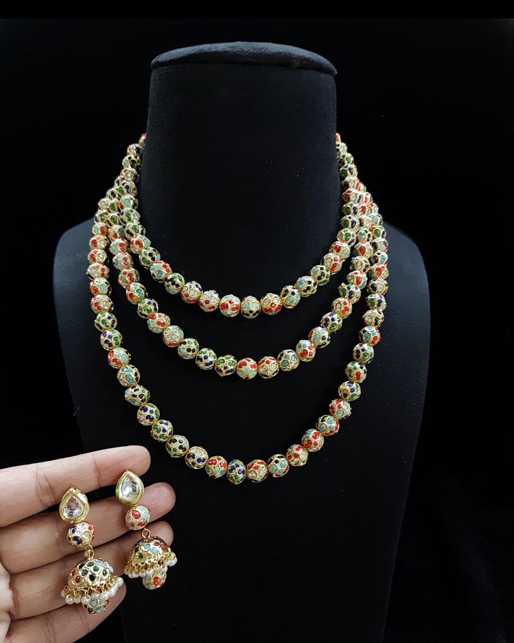 Handmade Rajasthani Patwa Bead Jewellery Set with Earrings