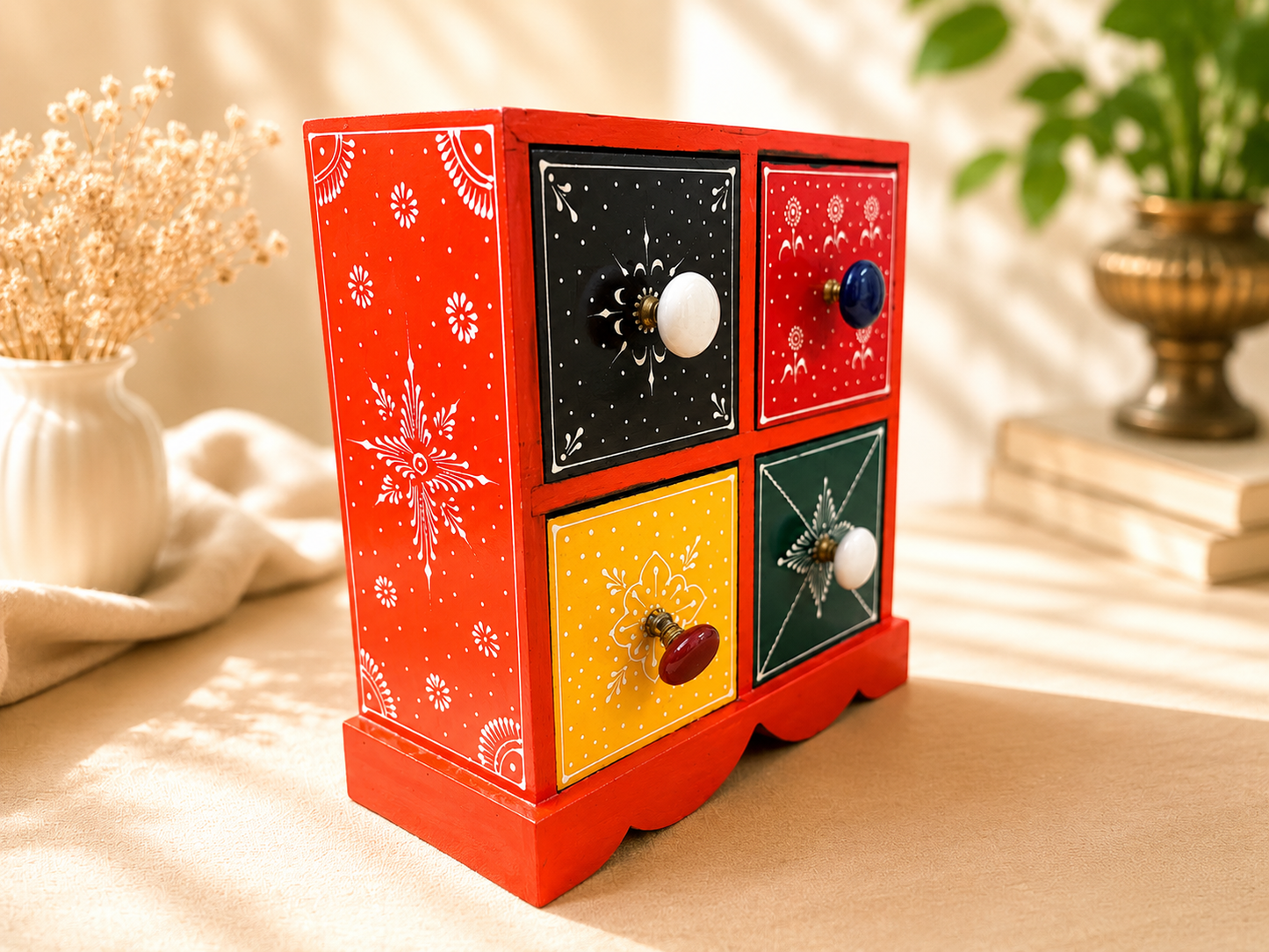 Hand-Painted Wooden 4-Drawer Jewellery Organizer