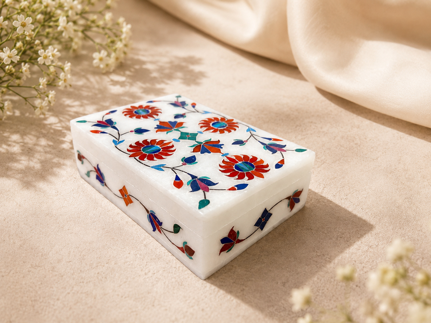 Large Italian Alabaster Marble Jewellery Box
