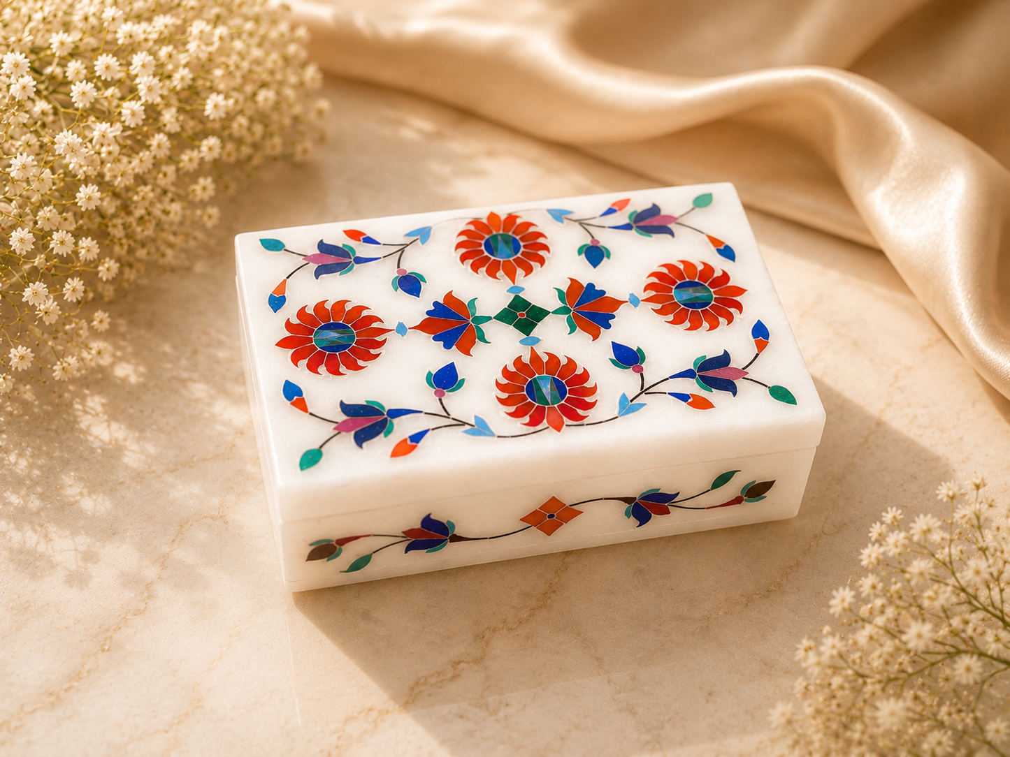 Large Italian Alabaster Marble Jewellery Box