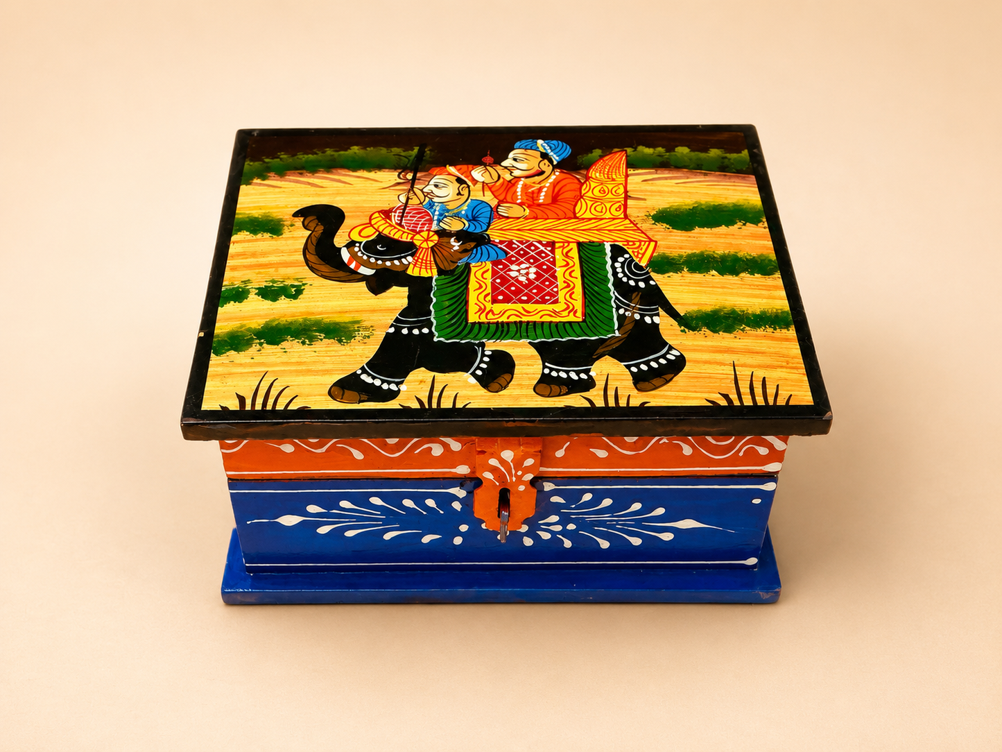 Hand-Painted Small Wooden Jewellery Box – Royal Elephant Art