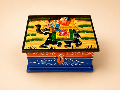 Hand-Painted Small Wooden Jewellery Box – Royal Elephant Art
