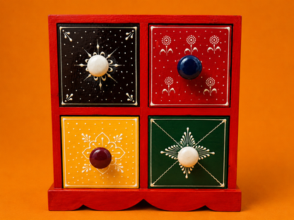 Hand-Painted Wooden 4-Drawer Jewellery Organizer