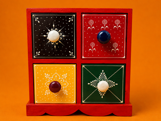 Hand-Painted Wooden 4-Drawer Jewellery Organizer