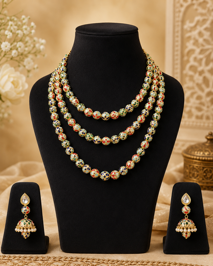 Handmade Rajasthani Patwa Bead Jewellery Set with Earrings