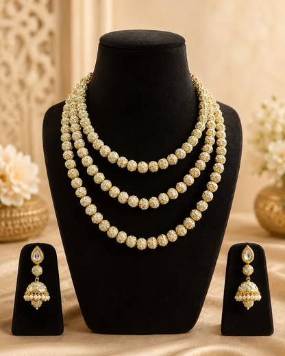 Handmade Rajasthani Pearl Patwa Jewellery Set with Earrings