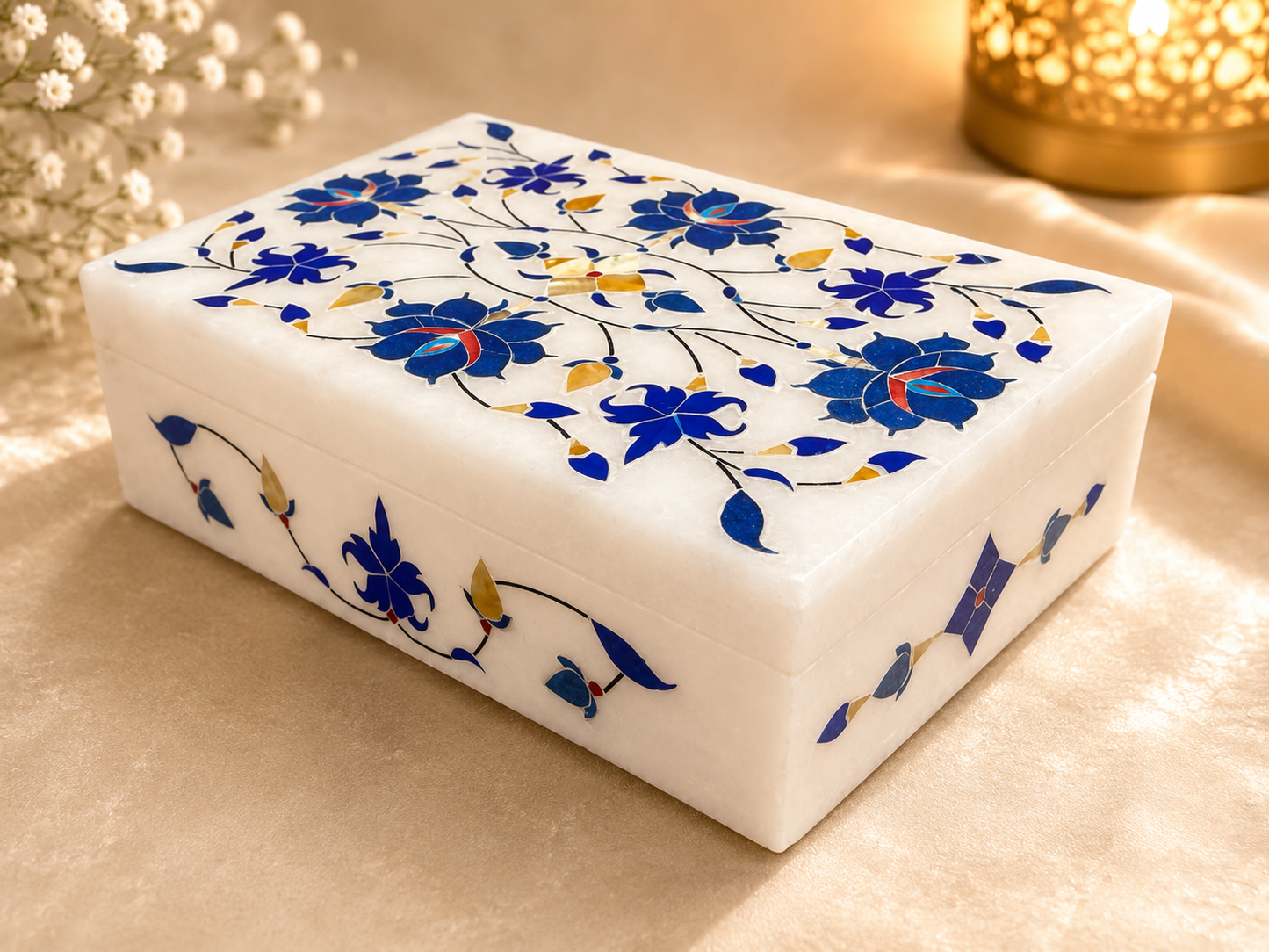 Large Italian Alabaster Marble Jewellery Box