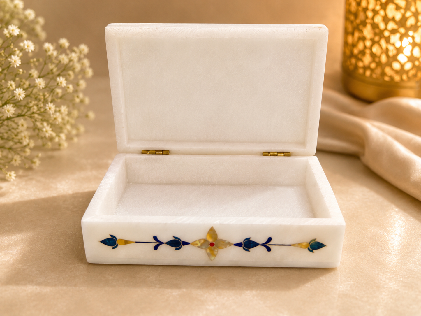 Large Italian Alabaster Marble Jewellery Box