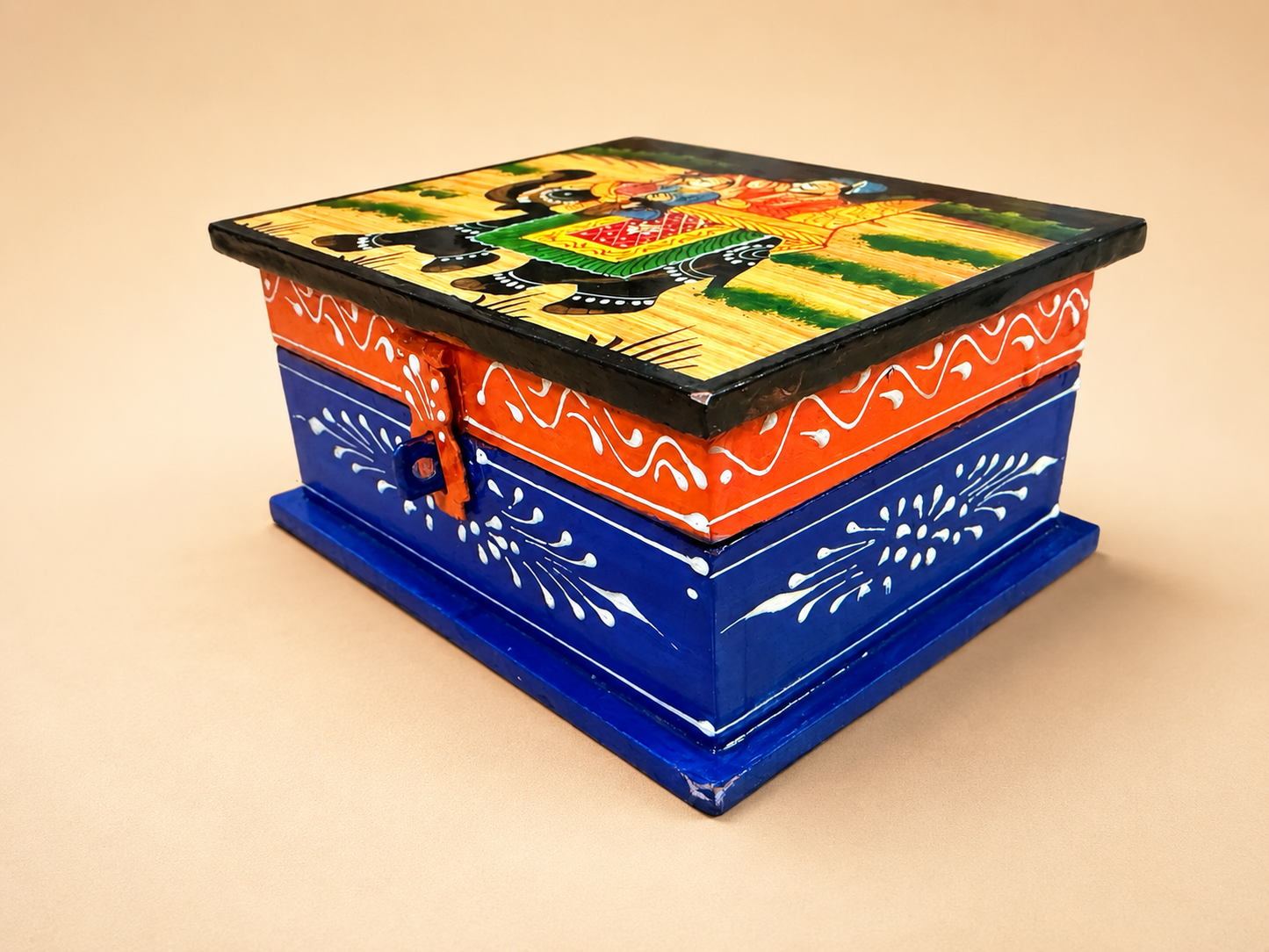 Hand-Painted Small Wooden Jewellery Box – Royal Elephant Art