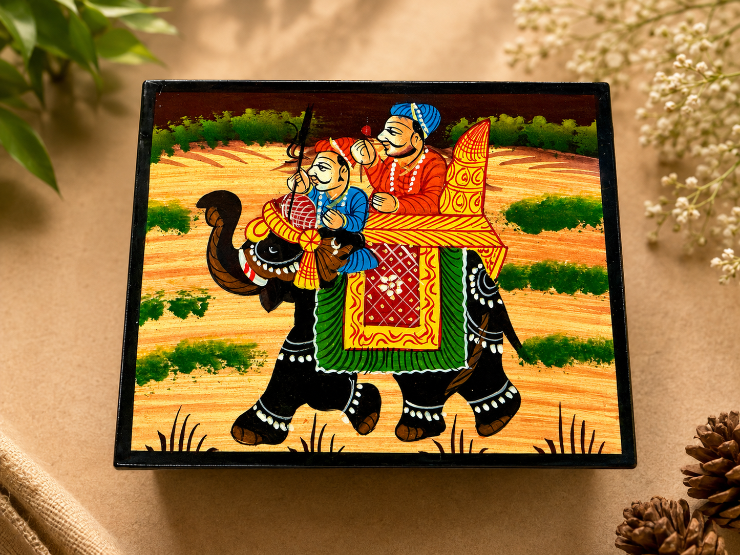 Hand-Painted Small Wooden Jewellery Box – Royal Elephant Art