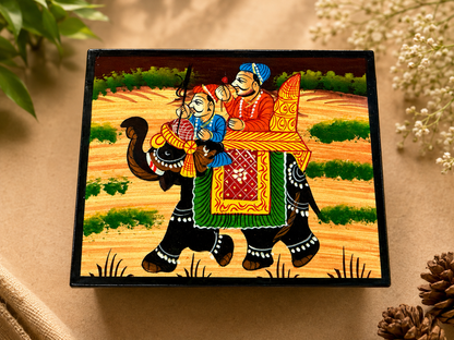 Hand-Painted Small Wooden Jewellery Box – Royal Elephant Art
