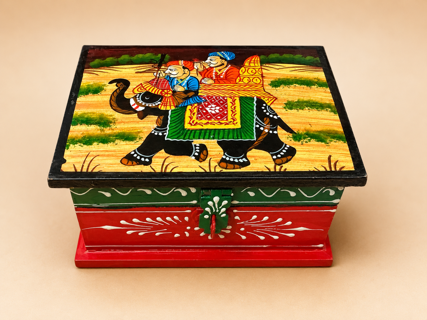Hand-Painted Small Wooden Jewellery Box – Royal Elephant Art
