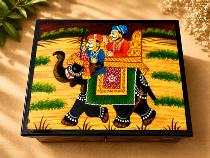 Hand-Painted Small Wooden Jewellery Box – Royal Elephant Art