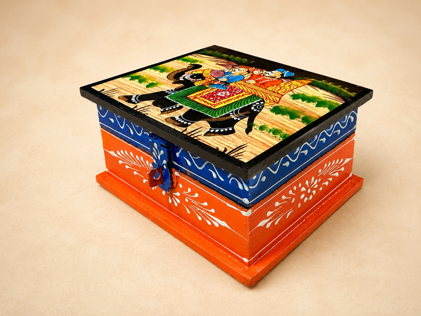 Hand-Painted Small Wooden Jewellery Box – Royal Elephant Art