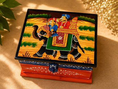 Hand-Painted Small Wooden Jewellery Box – Royal Elephant Art