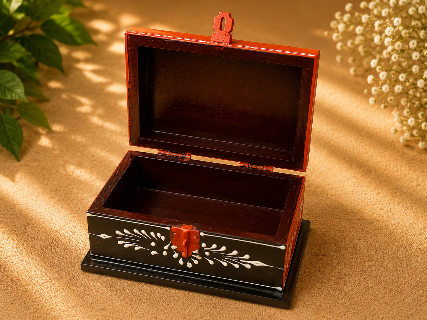 Hand-Painted Small Wooden Jewellery Box – Royal Elephant Art