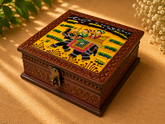 Hand-Painted Medium Wooden Jewellery Box – Royal Art Design