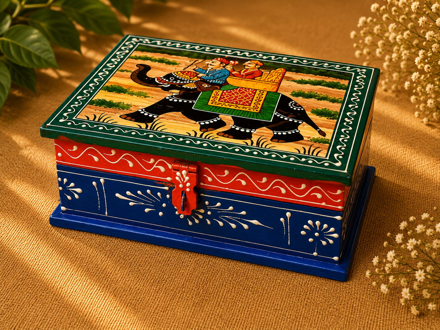 Hand-Painted Medium Wooden Jewellery Box – Royal Art Design
