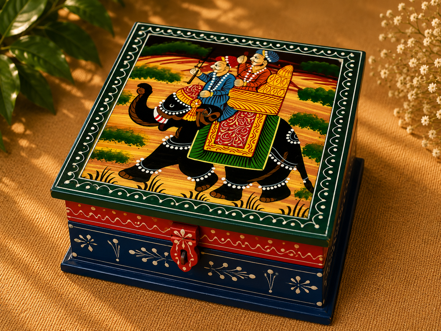 Hand-Painted Medium Wooden Jewellery Box – Royal Art Design