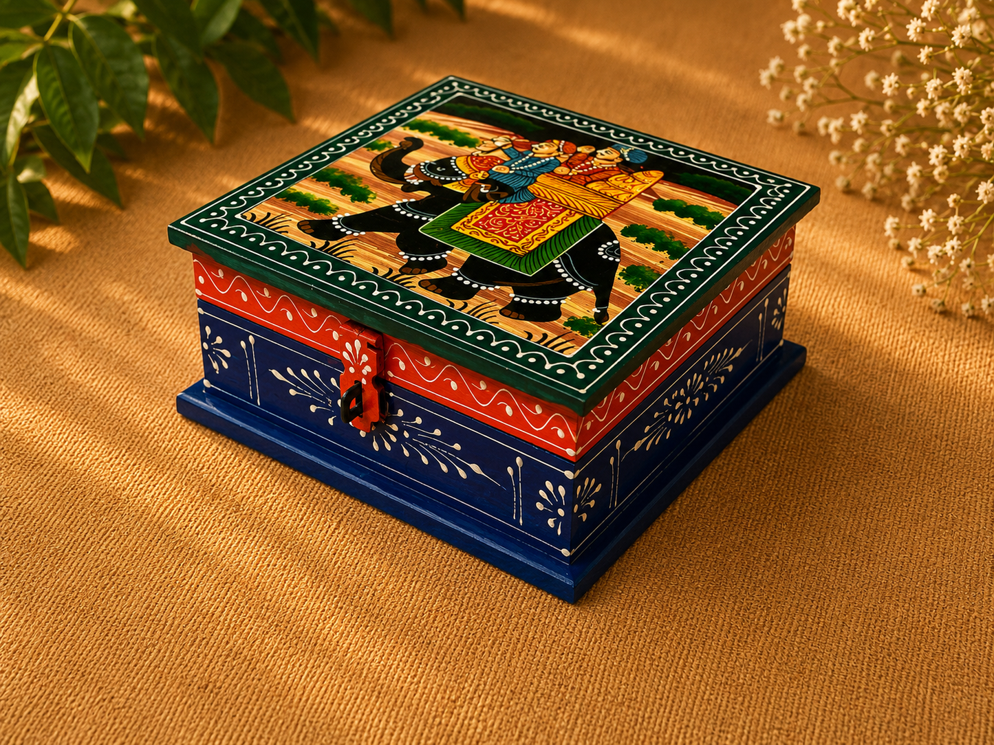 Hand-Painted Medium Wooden Jewellery Box – Royal Art Design
