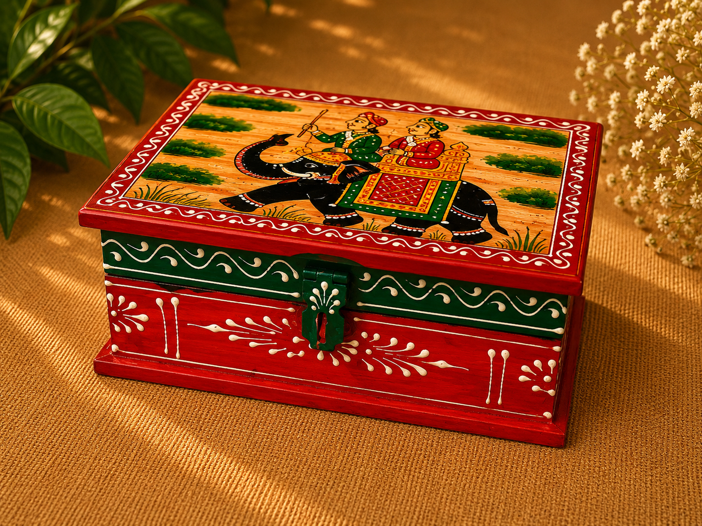 Hand-Painted Medium Wooden Jewellery Box – Royal Art Design