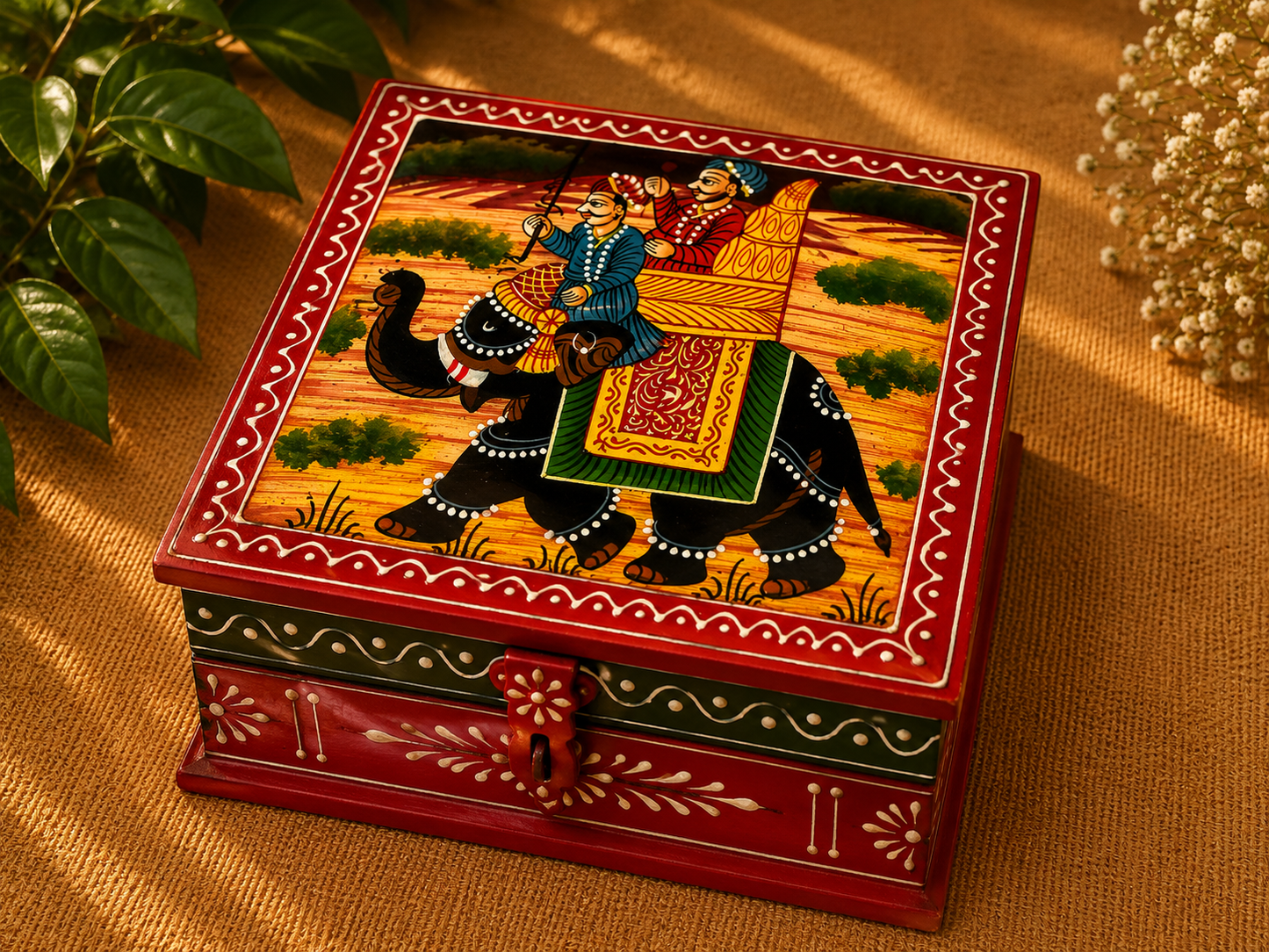 Hand-Painted Medium Wooden Jewellery Box – Royal Art Design