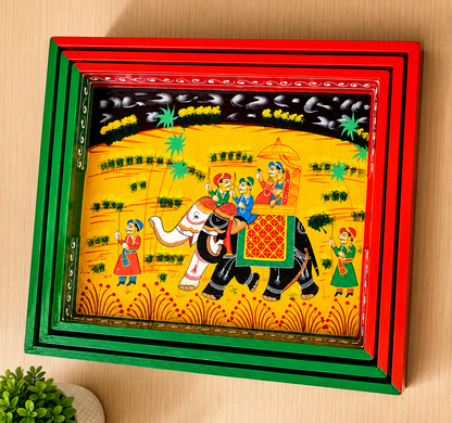Royal Elephant Hand-Painted Wooden Tray Set of 3