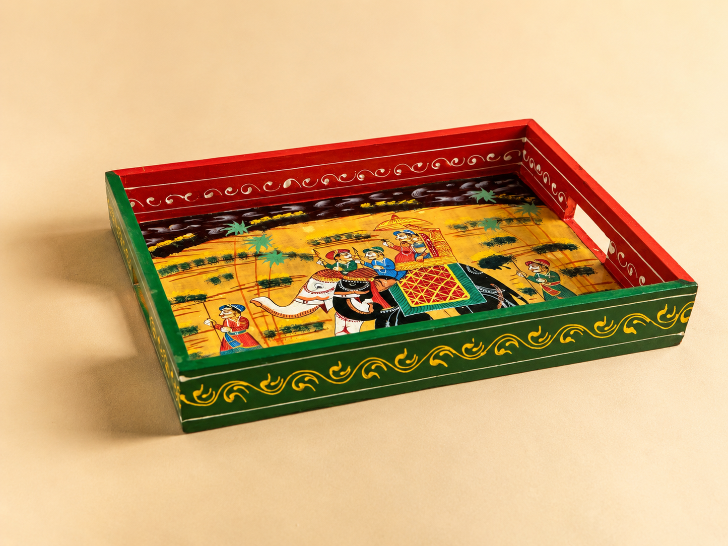 Royal Elephant Hand-Painted Wooden Tray Set of 3
