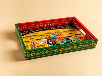 Royal Elephant Hand-Painted Wooden Tray Set of 3