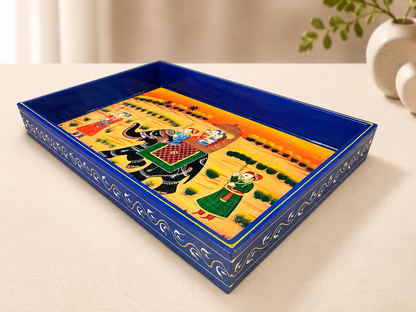 Royal Elephant & Horse Hand-Painted Wooden Tray Set of 2