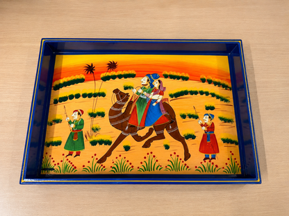 Royal Elephant & Horse Hand-Painted Wooden Tray Set of 2