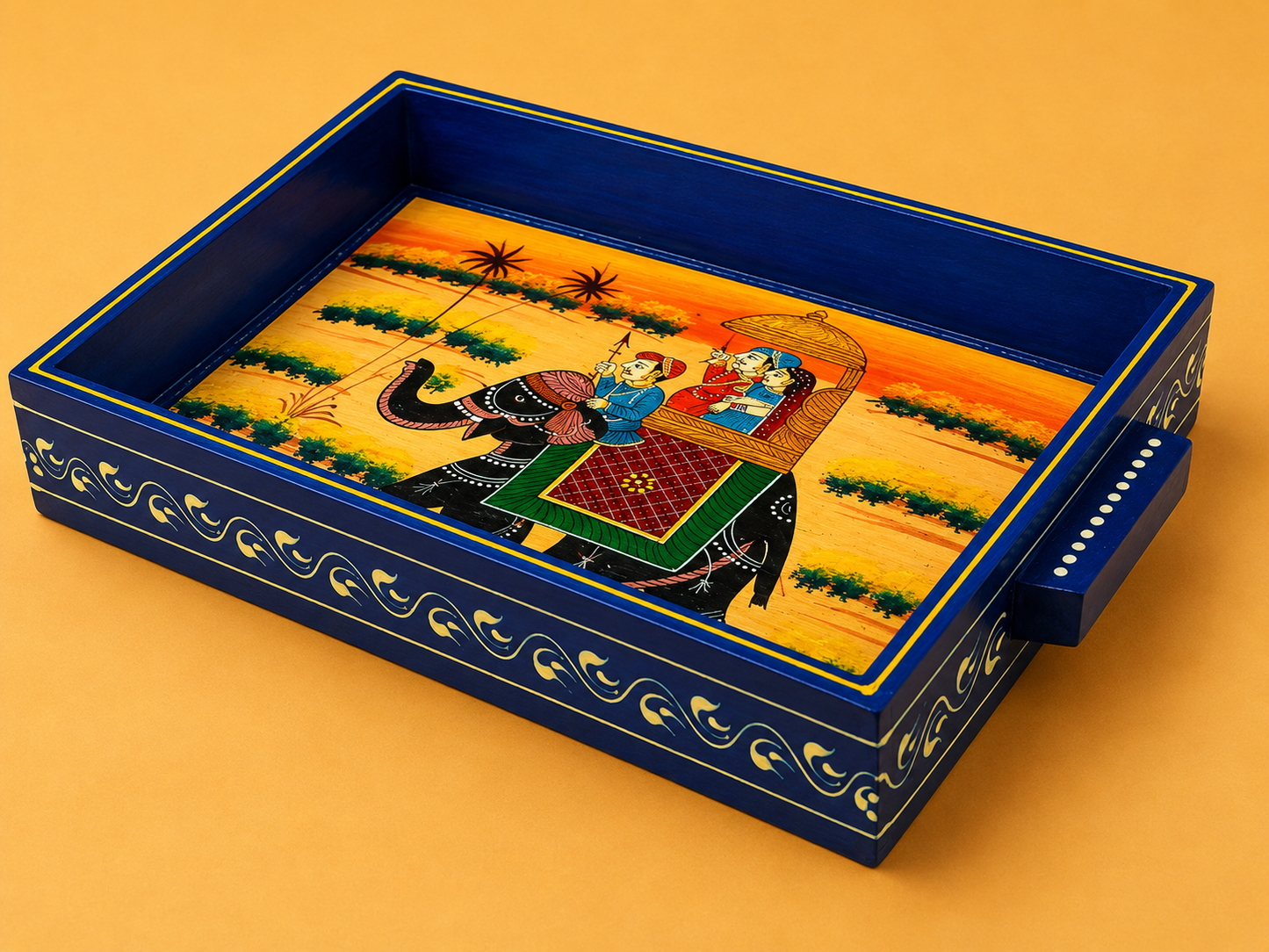 Royal Elephant Hand-Painted Wooden Tray Set of 2