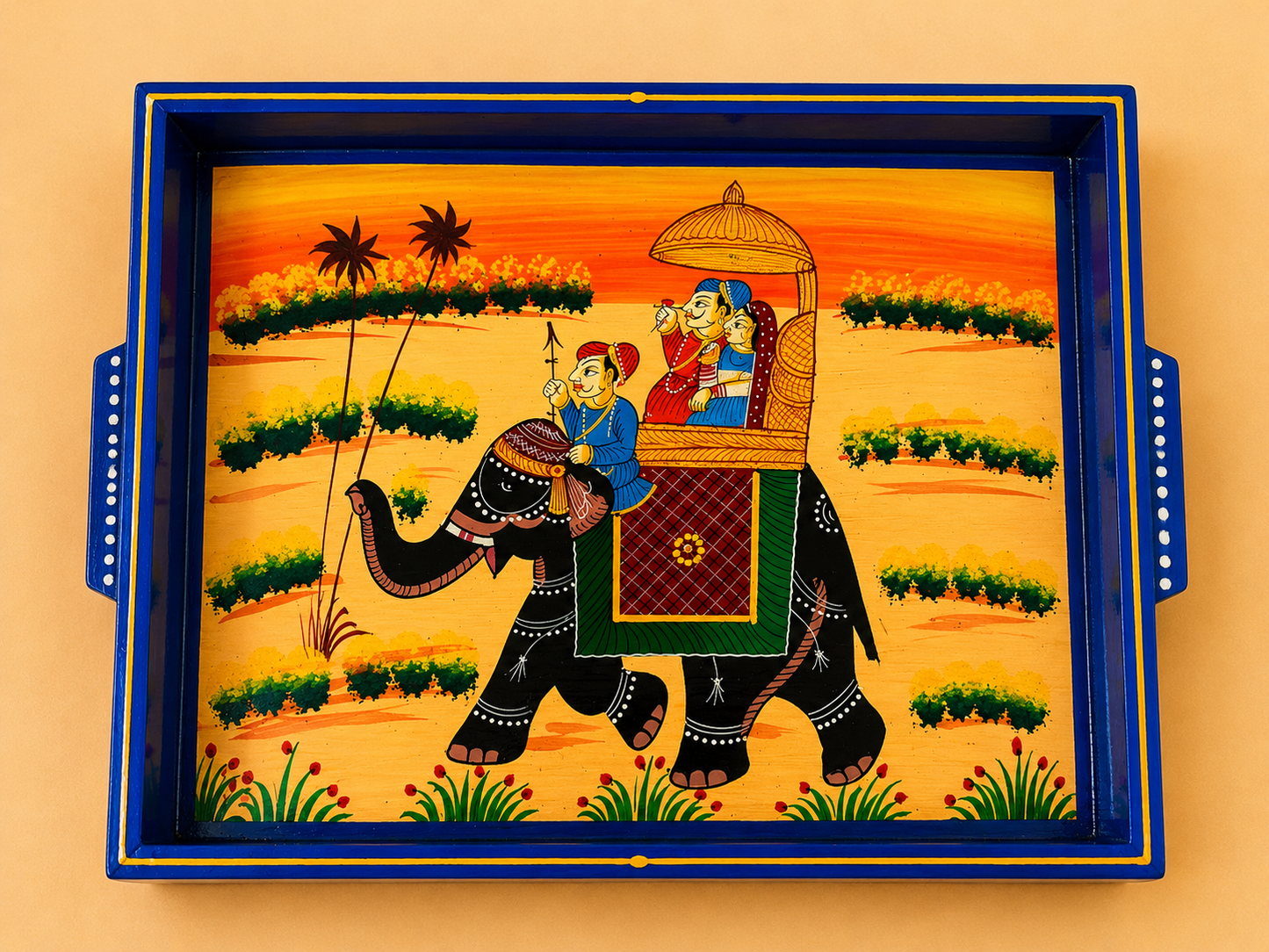 Royal Elephant Hand-Painted Wooden Tray Set of 2