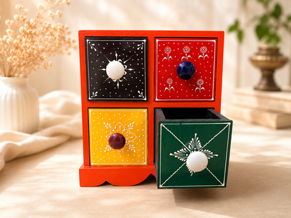 Hand-Painted Wooden 4-Drawer Jewellery Organizer