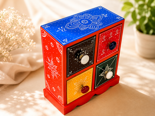 Hand-Painted Wooden 4-Drawer Jewellery Organizer