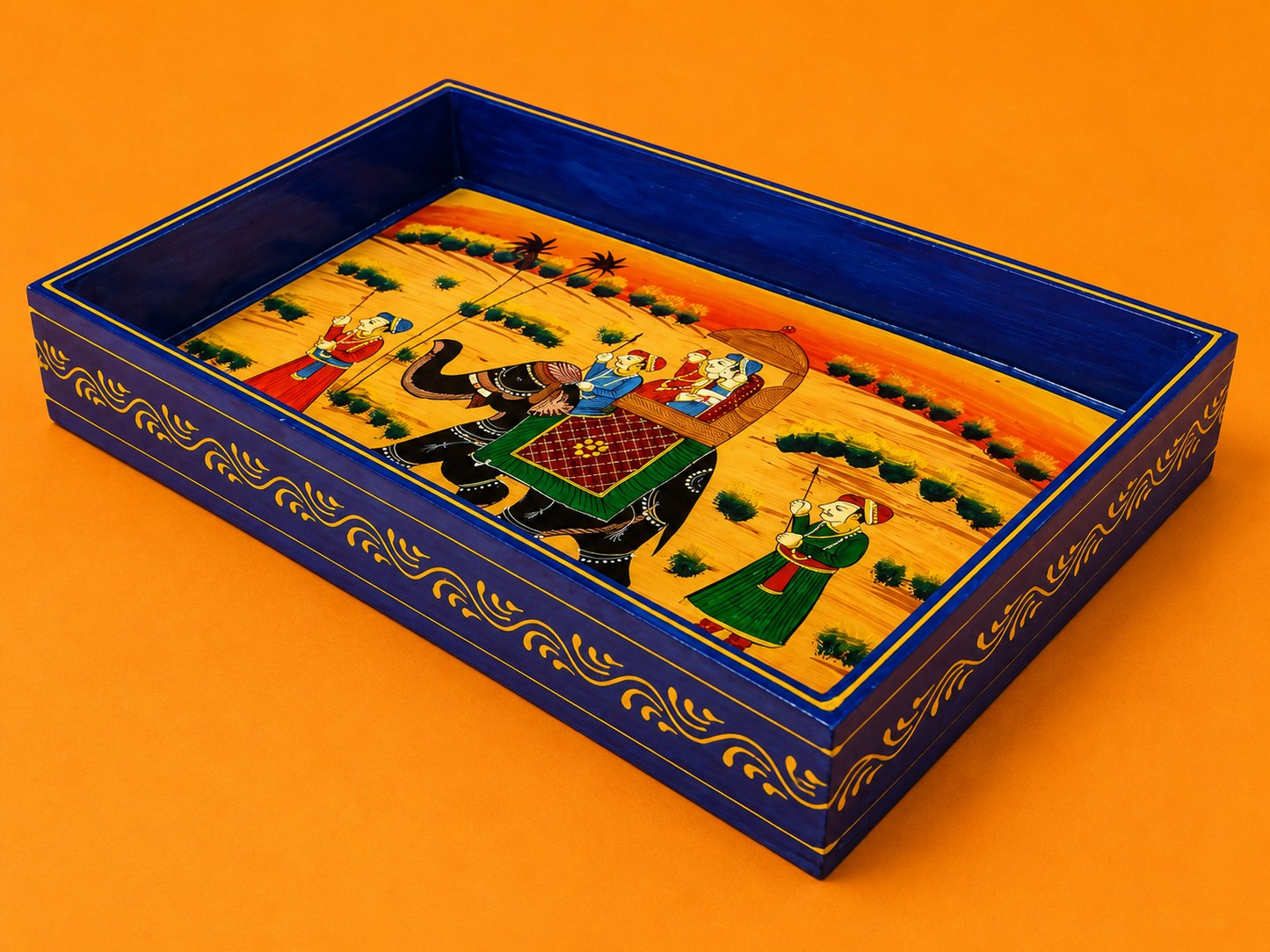 Royal Elephant Hand-Painted Wooden Tray Set of 2