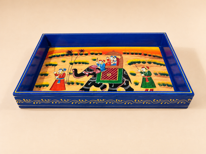 Royal Elephant Hand-Painted Wooden Tray Set of 2