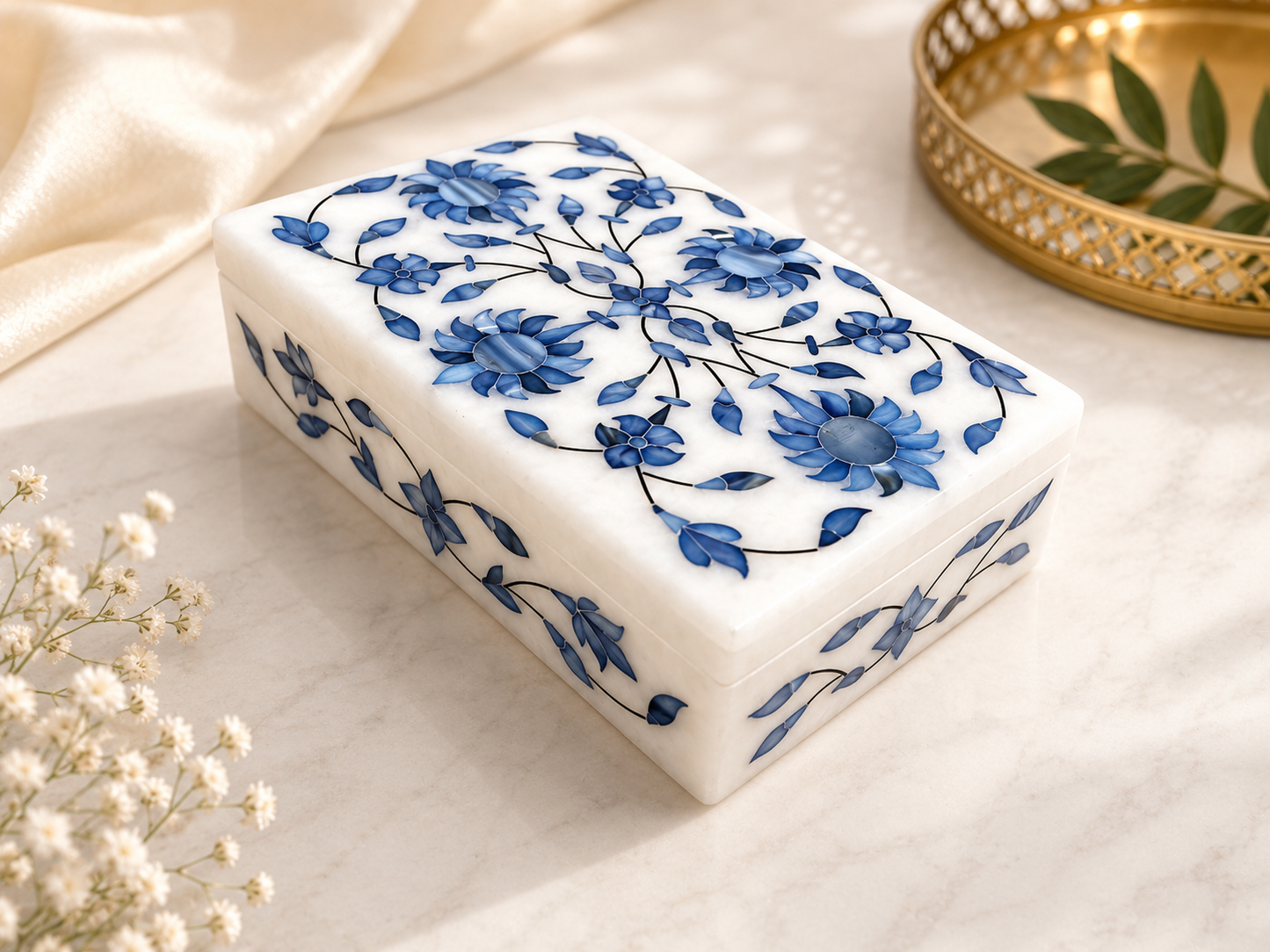 Large Italian Alabaster Marble Jewellery Box