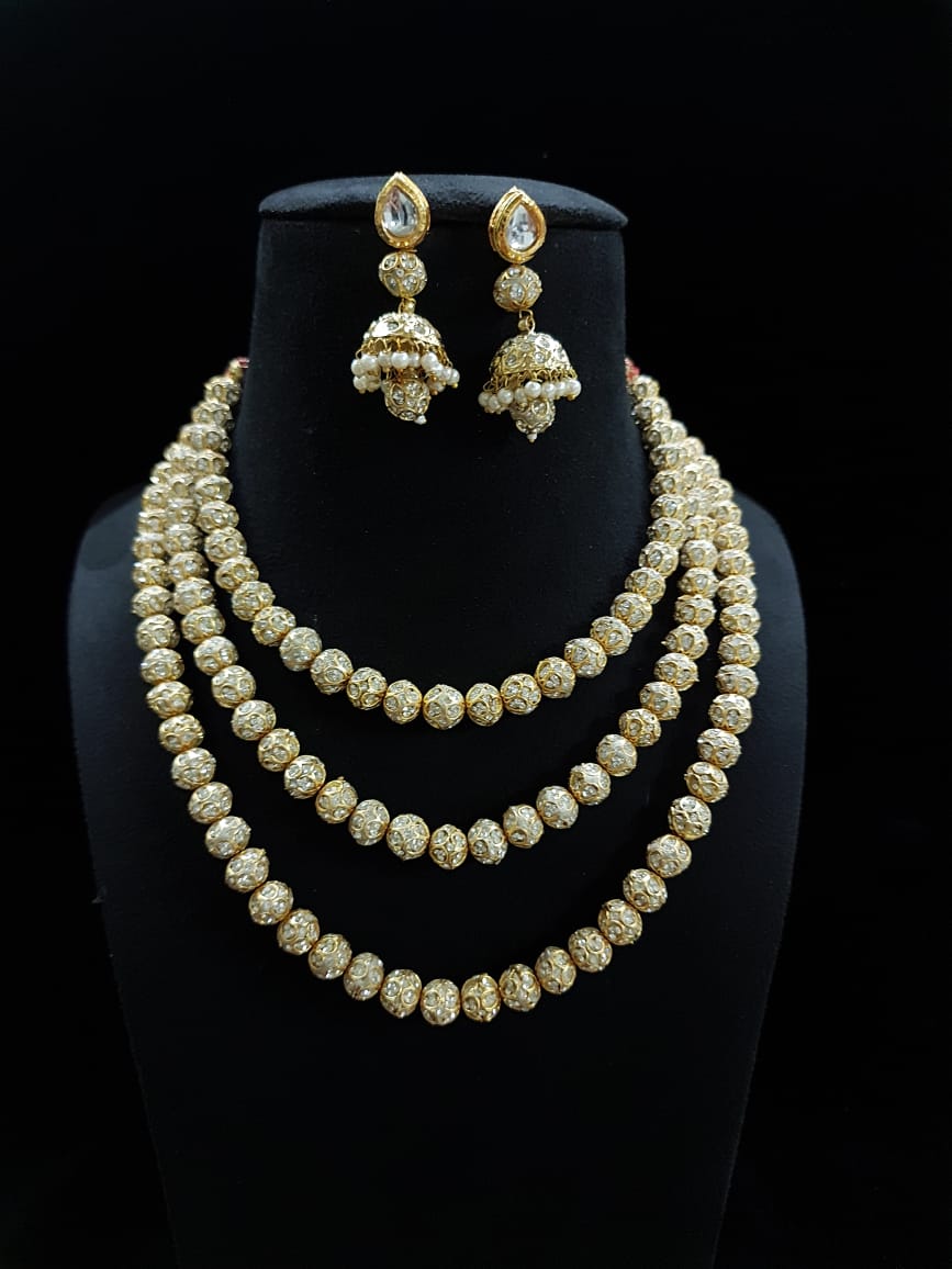 Handmade Rajasthani Pearl Patwa Jewellery Set with Earrings