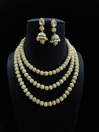 Handmade Rajasthani Pearl Patwa Jewellery Set with Earrings